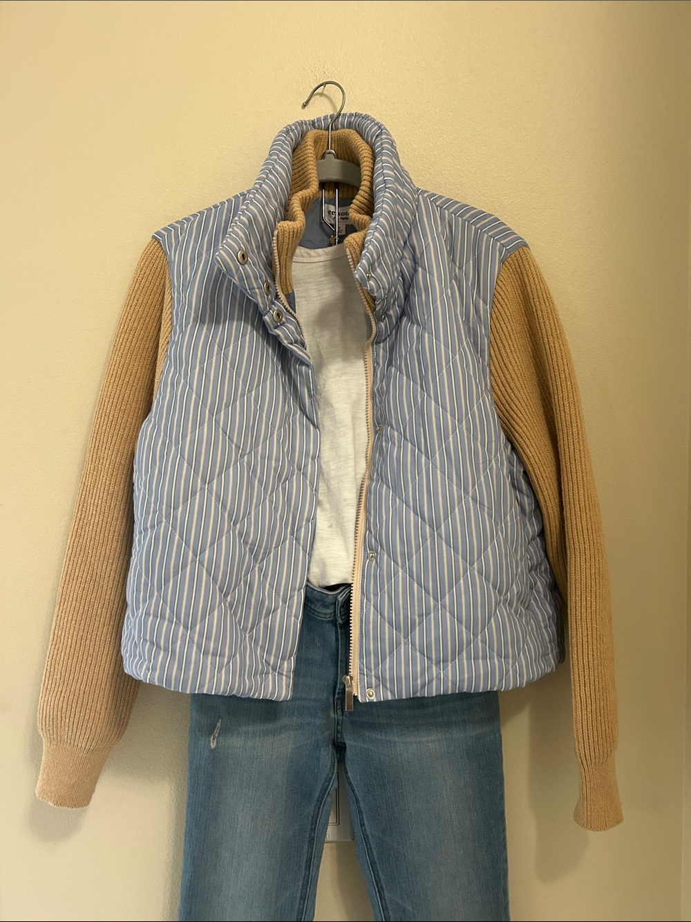 Eesome Los Angeles quilted stripe jacket with sweater sleeves